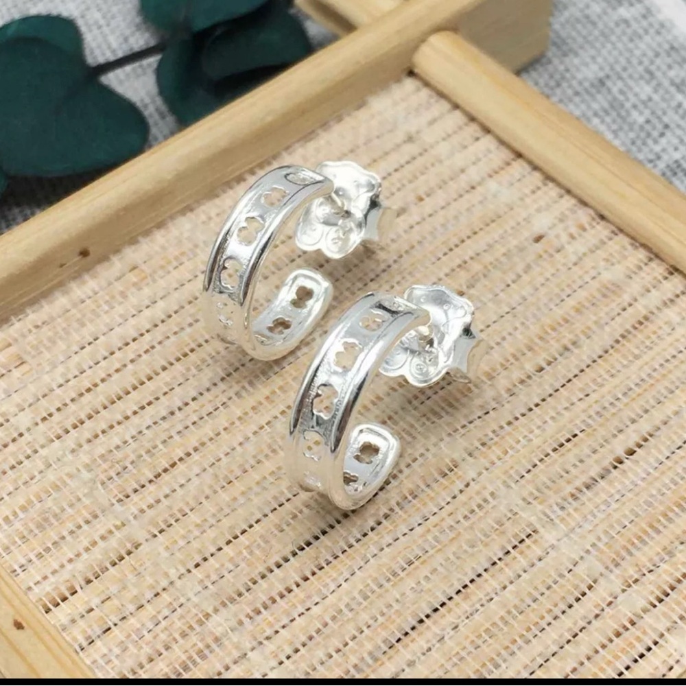 Silver Geometric Hoop Earrings 925.